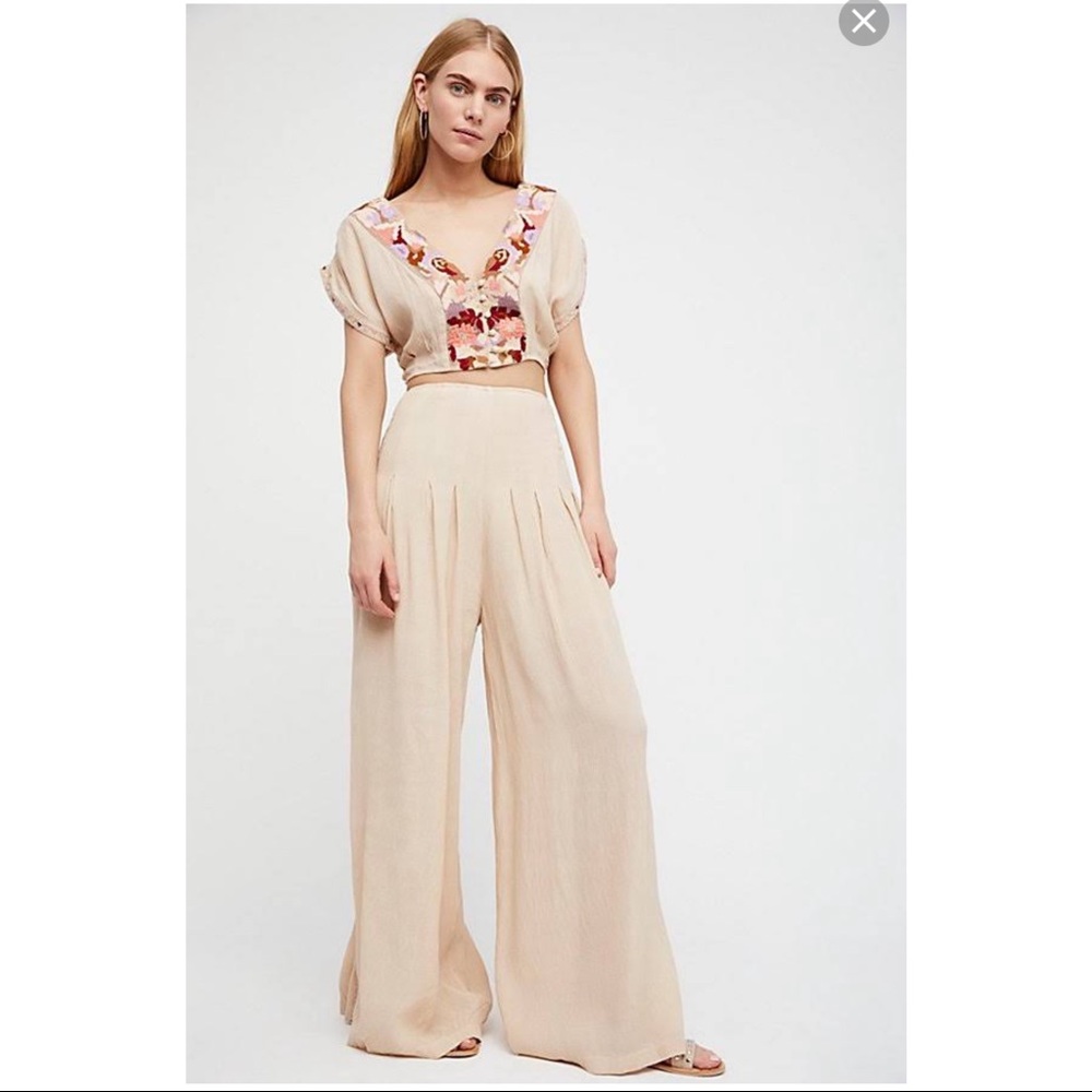 Free People Cream Wide-Leg Jumpsuit